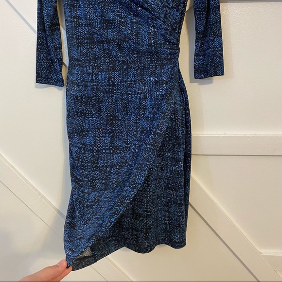 Talbots Speckled Side Scrunch Ruchwd 3/4 Sleeve Knee Length Dress Blue Sz P/S - Picture 3 of 8